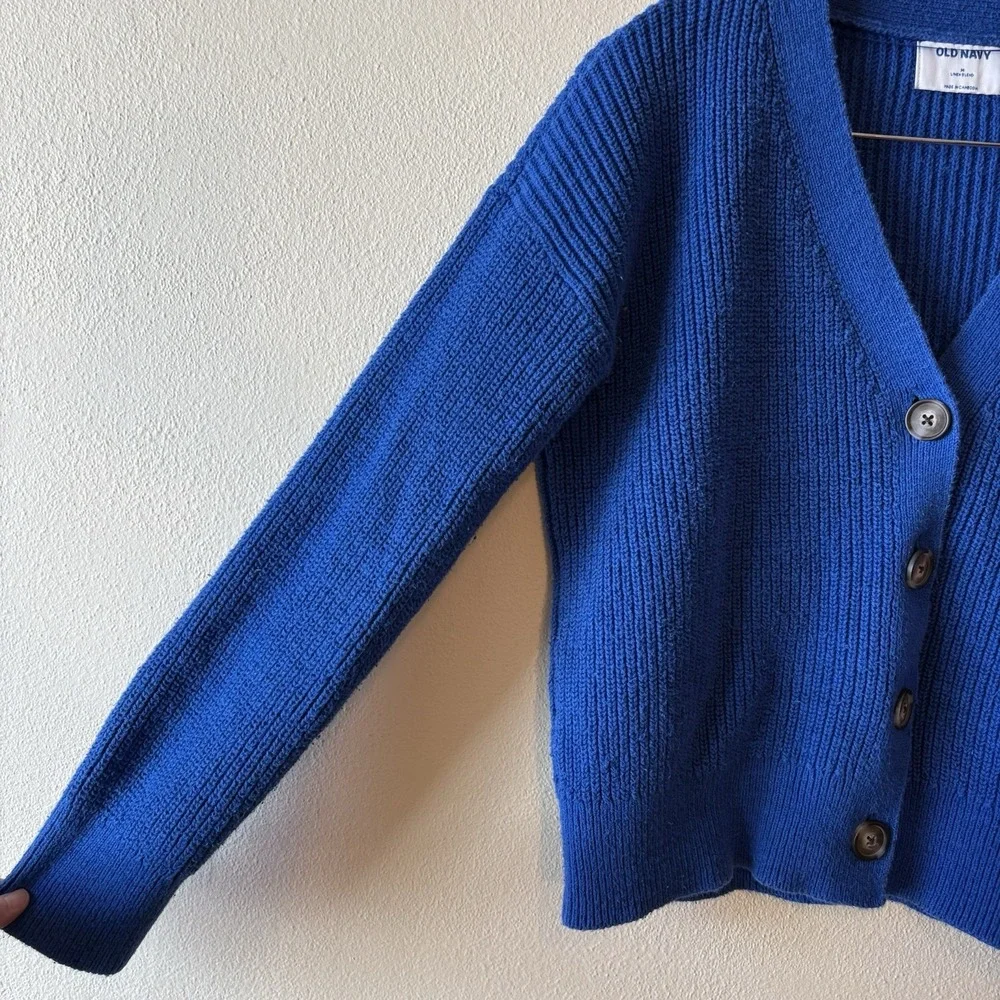 Old Navy Linen Cotton Blend Cardigan Blue V-neck Button Front Sweater Women's M - Picture 9 of 12